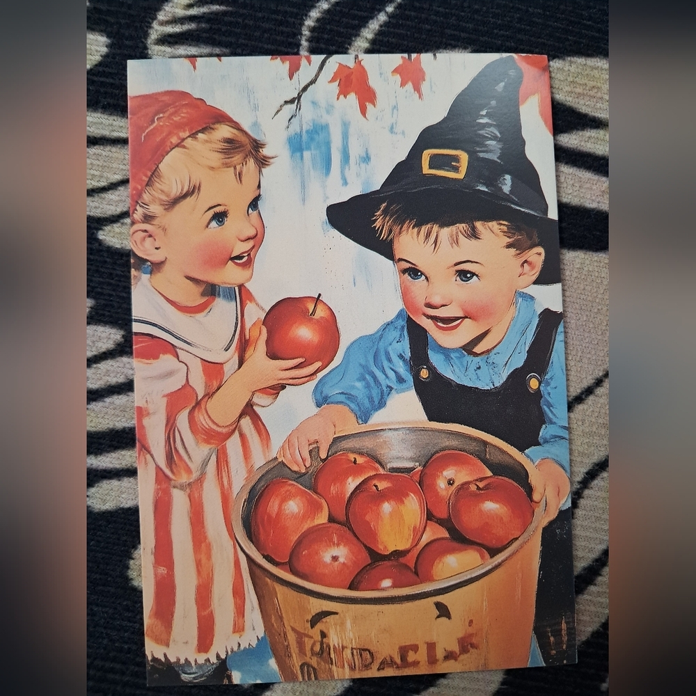 Vintage Halloween Postcard with Kids Apple Bobbing! 4x6 Postcard! Brand New!